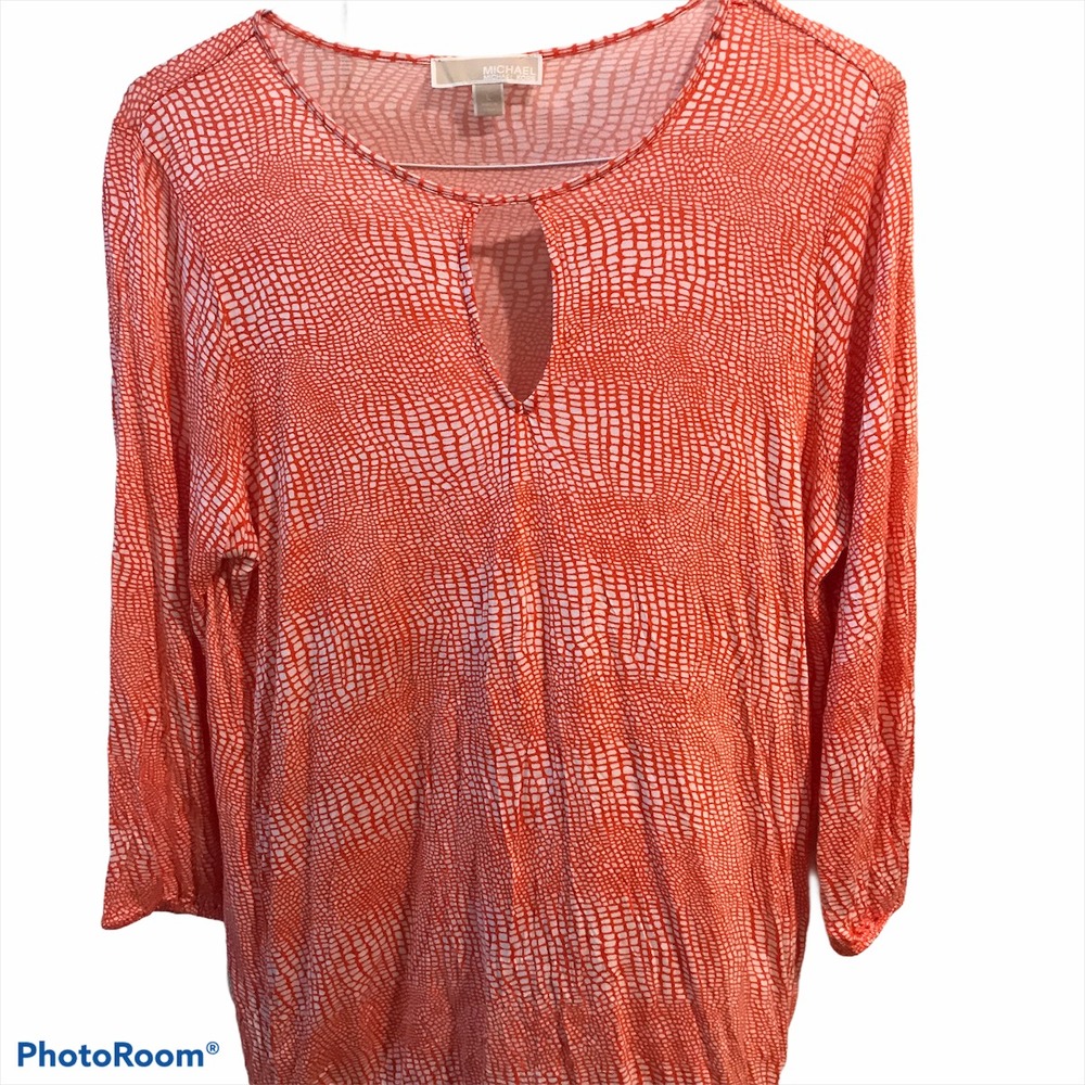 Michael Kors Orange White Alligator Print Long Sleeve Blouse Autumn Size Large